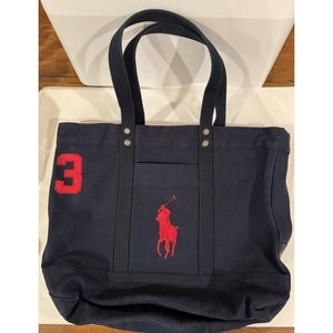 Polo Ralph Lauren Travel Bag Navy Canvas Large 2 Handles Zip Close Red Horse